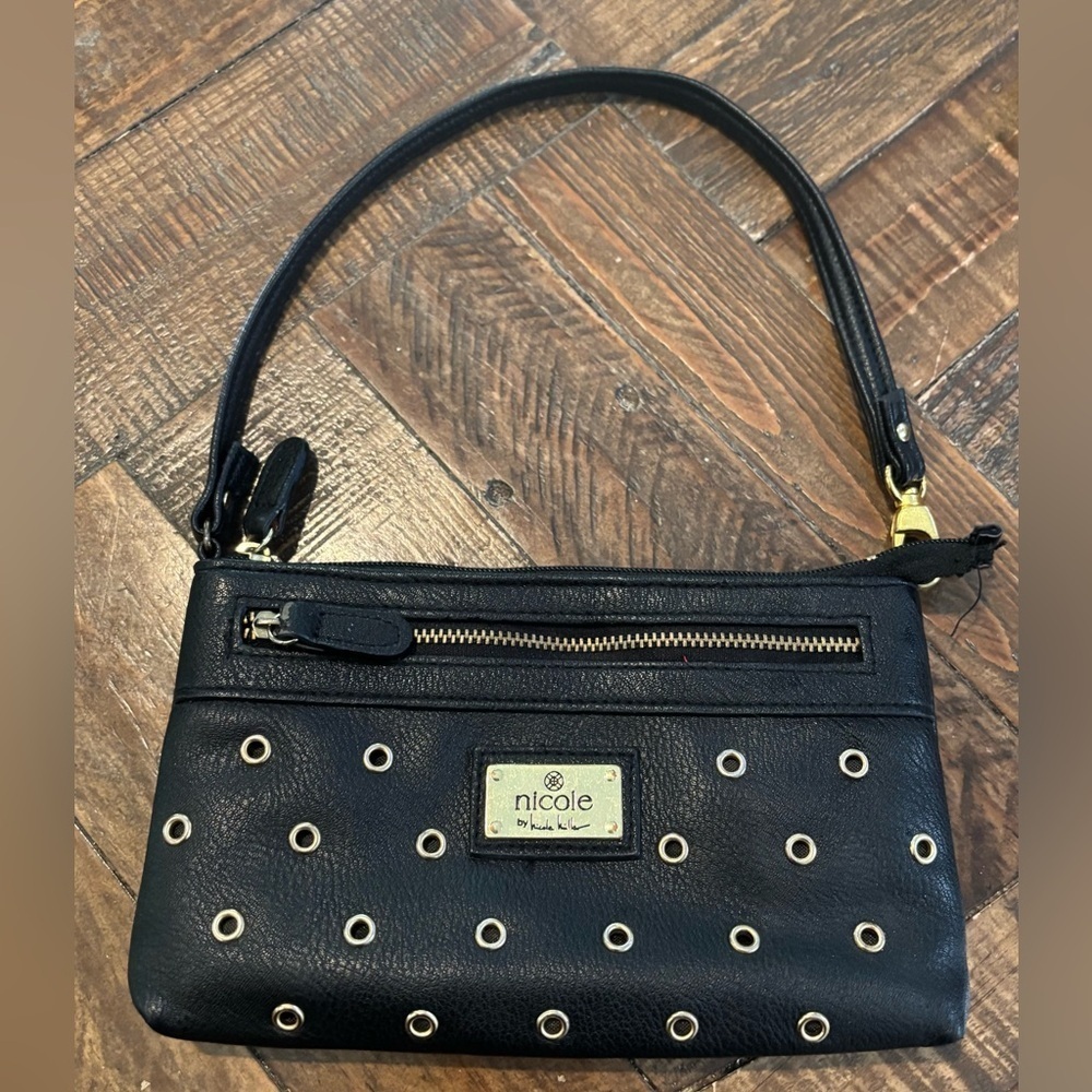 Nicole Miller Black Wristlet Wallet/Bag with Gold Accents